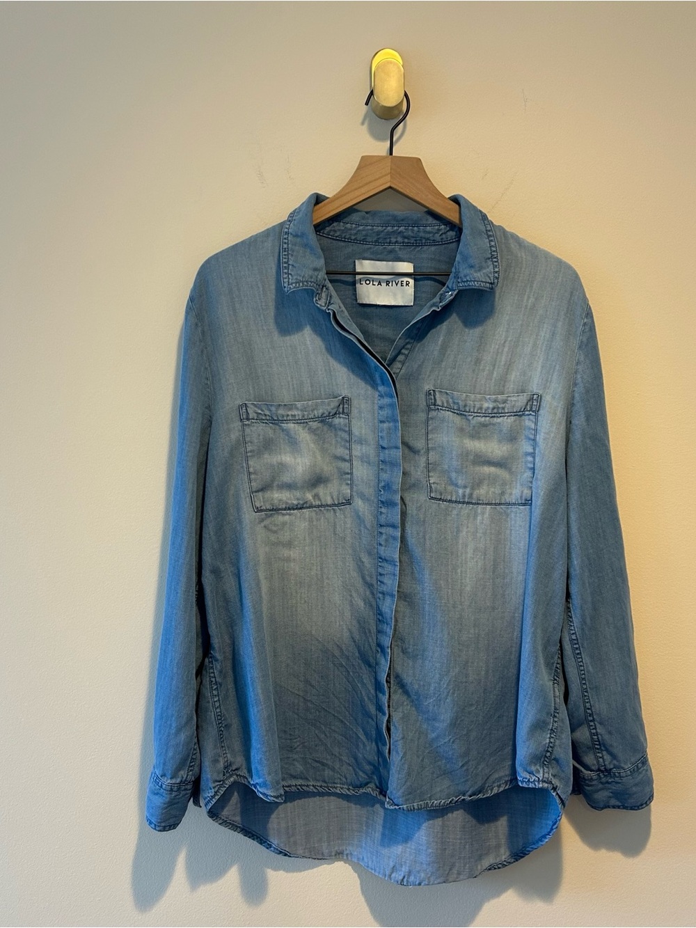 Lola River Women’s Light Blue Denim Chambray Button-Down Shirt